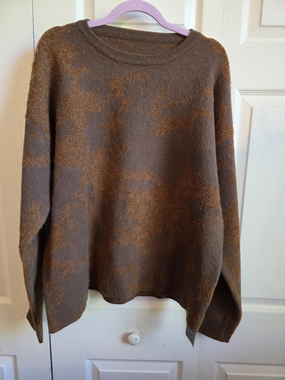Crewneck Brown & Rust Patterned Sweater - Women's Scoop/Crew Neck